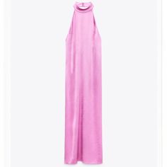 Nwt High Neck, Low/Open Back, Pink, Satin, Midi Dress From Zara. Could Be Dressed Up Or Down. Sleeveless Long Dress With Round Neckline. Button Closure At Collar. Summer High Neck Maxi Dress, Chic Spring High-neck Maxi Dress, Spring High Neck Maxi Dress For Night Out, Spring High Neck Maxi Dress For Date Night, High Neck Maxi Dress For Spring Date Night, Elegant High Neck Beach Dress, Elegant High Neck Dress For Beach, Pink High Neck Mini Dress For Summer, Pink Satin Halter Dress For Summer