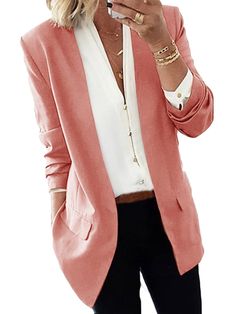 Blazer Casual, Slim Blazer, Slim Fit Blazer, Leisure Suit, Slim Fit Blazers, Pink Blazer, Hipster Fashion, Turndown Collar, Fitted Blazer