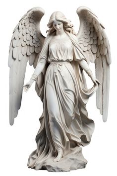 an angel statue is shown on a white background