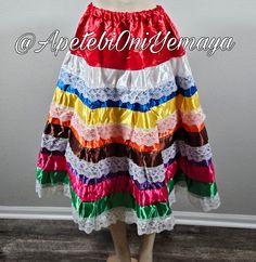 "Wide, gorgeous, silky skirt that is great for any religious ceremony. It is made of 9 silky colors with beautiful white lace. Washing Recommendations: Air dry, do not machine dry. Size: One size Waist- 24\"-42\" inches Length- 32\" inches Thanks for visiting my little shop and many blessings! :)" Bohemian Multicolor Skirt For Fiesta, Multicolor Bohemian Skirt For Fiesta, Multicolor Silk Flowy Skirt, Multicolor Flowy Silk Skirt, Multicolor Silk Skirt, Multicolor Silk Long Skirt Dress, Multicolor Long Skirt For Wedding, Multicolor Silk Long Dress, Bohemian Multicolor Silk Skirt