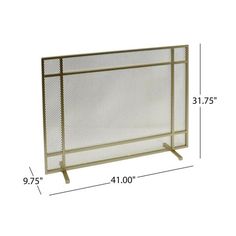 a large metal fire screen with measurements for the height and width, on a white background