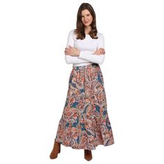 This versatile piece is two cute, comfy, sassy skirts in one. Three tiered cotton maxi skirt features a bold paisley print, but a different background color on each side opens up the possibilities for multiple looks. Easy pull-on style with elastic waist allows for gentle stretch and comfortable wear of the bohemian skirt, whether you're pairing it with a blouse at the office, or with a basic tank top and sandals at the beach. The soft, 100% cotton fabric is machine-washable, and the crinkle tex Broomstick Skirt, Cotton Maxi Skirt, Boho Maxi Skirt, Cotton Maxi Skirts, Peasant Skirt, Bohemian Skirt, Maxi Skirt Boho, Cotton Maxi, Boho Maxi