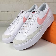 New In Damaged Box. Never Worn. Nike Blazer Low Platform Sneaker White / Pink Blaze- Summit White Dj0292 103 Women's 10 Nike Low Tops, Nike Tennis, Tenis Nike, Pink Nikes, Nike Blazer, Platform Sneaker, Sneakers White, Womens Shoes Sneakers, Nice Shoes