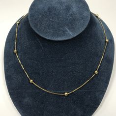 "PLEASE READ ENTIRE DESCRIPTION BEFORE PURCHASING For Sale: (1) Stunning 18k Yellow Gold Box Chain Necklace with Gold Beads Please see pictures for more details! Features: Beautiful 18k yellow gold necklace with gold beads. The clasp is stamped 750. The rest of the gold has been tested to 18k gold. This is a stunning piece!! In great condition. May be small surface scratches from normal wear. (AS SEEN IN PICTURES) Specifics: Necklace approx. 22\" long Total weight 9.6 grams --------------------- Formal Yellow Gold Ball Chain Jewelry, Formal Gold Necklace With Polished Beads, Gold Necklace With Polished Beads For Formal Occasions, Yellow Gold Beaded Necklaces For Formal Occasions, Formal Gold Beaded Chain Jewelry, Formal Yellow Gold Beaded Necklaces, Formal Gold-plated Necklace With Satellite Chain, Yellow Gold Box Chain Necklace With Beads, Yellow Gold Necklace With Box Chain And Round Beads