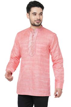 MEN'S PINK BANARSI JACQUARD YOKE PATTERN SHORT KURTA Yoke Pattern, Wedding Collection, Patterned Shorts