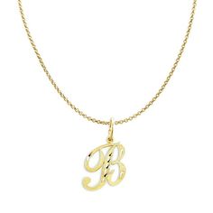 Crafted of 14-karat yellow gold, this initial letter pendant features an elegant cursive design. The "B" initial features a diamond-cut finish. The pendant measures approximately 0.50 inches in width and length and is thin and lightweight for comfortable daily wear.The pendant is completed with a matching 14k yellow gold 1.2-mm rolo cable chain with a diamond-cut design in 20 inches length. Size: 20.00.  Gender: unisex.  Age Group: adult. Cursive B, Cursive Design, B Initial, Cursive Letters, Initial Necklace Gold, Stacked Jewelry, Gold Initial, Star Jewelry, Letter Pendants