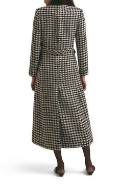 A classic check is rendered in beloved black-and-white across a wool-kissed coat that can polish a workday look and elevate a weekend one. Front button closure Collarless Front flap-patch pockets Back belt Lined 55% polyester, 30% wool, 9% acrylic, 4% nylon, 2% viscose Dry clean Imported Classic Winter Houndstooth Outerwear, Classic Houndstooth Winter Outerwear, Elegant Wool Houndstooth Outerwear, Classic Tweed Houndstooth Outerwear, Classic Tweed Outerwear With Houndstooth Pattern, Black Tweed Outerwear With Houndstooth Pattern, Double-breasted Wool Houndstooth Outerwear, Wool Double-breasted Houndstooth Outerwear, Wool Houndstooth Outerwear For Office