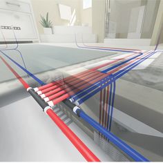 an image of a room with pipes and wires connected to the floor in order to connect