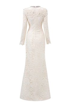 Monroe A-line Round Neck Silk Lace Floor Length Dress | MEAN BLVD Fitted A-line Wedding Dress With Sweep Train, Elegant A-line Lace Dress With Lace Trim, Elegant A-line Dress With Lace Trim, Elegant A-line Maxi Dress For Formal Occasions, Elegant A-line Wedding Dress With Sweep Train, Elegant Beige A-line Lace Dress, Fitted A-line Mother Of The Bride Dress For Wedding, Elegant A-line Lace Evening Dress, Fitted A-line Dress With Delicate Lace