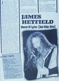 an advertisement for james hetfield's master of blues and killer riffs, which is featured in the magazine