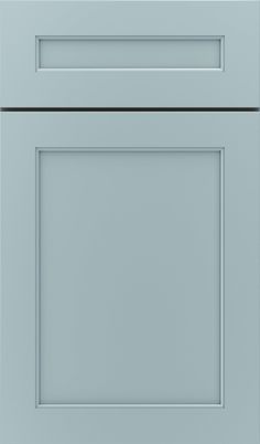 an image of a kitchen cabinet door in light blue color, with the bottom panel painted white