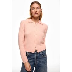 Pink (Acrylic 52%, Nylon 28%, Wool 10%, Mohair 6%, Polyurethane 3%). Knits. Collared. Long Sleeve. Front Button Closure. Shoulder to Hemline Length: 19". Imported. Fitted Knit Polo Sweater With Button Closure, Winter Button-up Knit Polo Sweater, Winter Button-up Polo Sweater, Button-up Knit Polo Sweater For Winter, Knit Button-up Polo Sweater For Winter, Winter Knit Button-up Polo Sweater, Fitted Button-up Polo Sweater For Fall, Fitted Polo Sweater With Buttons For Fall, Winter Fitted Polo Sweater With Buttons