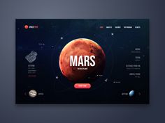 the website design for mars is displayed on a dark background with space and planets around it