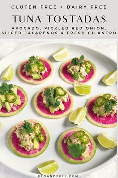 small appetizers with guacamole, pickles and fresh cilantro