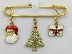 Vintage Christmas Charm Brooch Safety Pin Santa Tree Rhinestones Gold Tone Avon #Avon #Christmas Saftey Pin, Pin Charms, Safety Pin Design, Avon Christmas, The Santa Claus, Santa Tree, Pin Design, Christmas Charms, Pocket Book