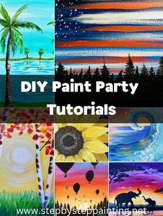 several different paintings with the words, diy paint party tutors on them and an image