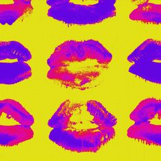 multiple images of lips with different colors and shapes on a yellow background that appears to be red