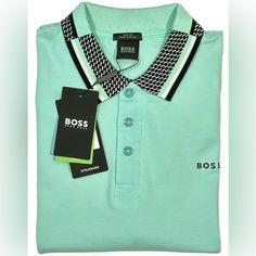 Hugo Boss Polo Shirt 3 Button Slim Fit Pima Cotton Xxl New Chest: 22.5 Inches From Armpit To Armpit (This Very High Quality, Soft Pima Cotton Has A Good Amount Of Natural Stretch) No Returns - No Refunds - No Cancellations Designer Cotton Tops With Collared Neckline, Designer Cotton Top With Collared Neckline, Designer Green Cotton Tops, Designer Green Cotton Shirt, Green Cotton Polo Shirt For Work, Green Casual Polo Shirt For Work, Boss Polo Shirt, Hugo Boss Polo, Hugo Boss Orange