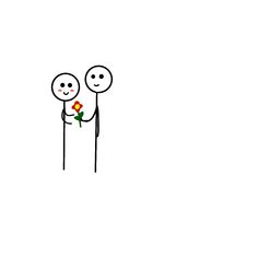 two stick figures holding flowers in their hands