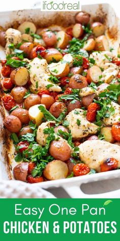 One pan chicken and potatoes dinner. One Pan Chicken Potatoes, Dinner Ideas Easy Chicken, One Pan Chicken And Potatoes, Gluten Free Dairy Free Recipes Dinner, Quick Delicious Dinner, 30 Minute Meals Healthy, Sausage Bread, Dairy Free Recipes Dinner, Delicious Family Dinners