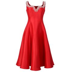 A refined and feminine piece cut from taffeta: it is structured with a square neckline adorned with a V notch on the neckline, a fitted bust and a generously flared skirt. Embroidered pearls on the straps and neckline. It is suitable for semi-formal or festive occasions for a polished look and sophisticated style. Main material: 100% Polyester. Lining: 100% Polyester. Washing temperature 30° maximum in delicate cycle. Low ironing temperature / bleaching prohibited. Do not tumble dry. Beaded Cocktail Dress, Red Cocktail Dress, Versatile Outfits, Flared Skirt, Polished Look, Sophisticated Style, Flare Skirt, Square Neckline, Independent Designers Fashion