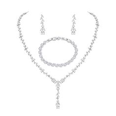 PRICES MAY VARY. Cubic Zirconia (CZ) is an affordable, conflict-free alternative to diamond that reveals brilliant shine and a meticulous cutv Necklace Length: about 43cm (16.9") + 2cm (0.78") extra extension fold over clasp. Earring Size: about 0.27" by 1.1" Bracelet Length: adjustable in 16.4 - 19.4cm The bridal wedding jewelry set, inlaid with clear shining teardrop cubic zirconia, is shiny and eye-catching You can wear the bridal wedding jewelry set for your big day, or other party. Great gi White Cubic Zirconia Dangle Jewelry Set, Crystal Drop Jewelry Sets For Gift, Gift Crystal Drop Jewelry Sets, Crystal Drop Jewelry Sets For Anniversary, Wedding Crystal Jewelry Sets With Teardrop Shape, Bride Jewelry Set, Rhinestone Jewelry Set, Wedding Jewelry For Bride, Formal Jewelry