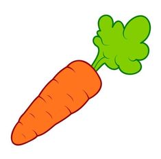 a cartoon carrot with green leaves on it's stalk, ready to be eaten