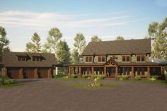 this is an artist's rendering of a large house in the woods with lots of trees