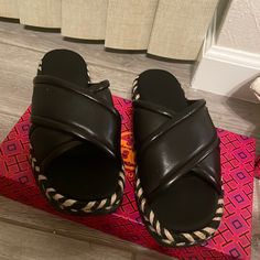 Brand New Shoes Black Sandals With Rubber Sole And Almond Toe, Black Almond Toe Sandals With Rubber Sole, Shoes Brand, Tory Burch Shoes, Shoe Brands, New Shoes, Women's Shoes Sandals, Tory Burch, Shoes Sandals