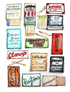 New Orleans Iconic Restaurant Matchbox Painting Watercolor Giclee Print  9x12 inches Fine Art Photographic Paper Matchbox Watercolor, Matchbox Painting, New Orleans Art Paintings, New Orleans Wall Art, Paintings Simple, New Orleans Bars, New Orleans Prints Art, New Orleans Postcard, New Orleans Streetcar Painting