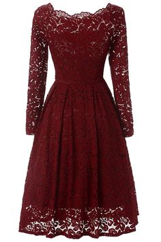 Burgundy A-line Lace Homecoming Dress With Long Sleeves Skater Dress Homecoming, Skater Dress Outfit, Cocktail Dress Yellow, 2 Piece Prom Dress, Formal Dresses With Sleeves, Long Sleeve Cocktail Dress, Floral Skater Dress, Burgundy Prom Dress, New Years Eve Dresses