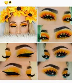 Sunflower Orange Eye Makeup, Eye Makeup Steps, Pinterest Makeup, Colorful Eye Makeup, Makeup Eye Looks