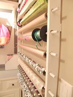 a closet with many different types of sewing supplies