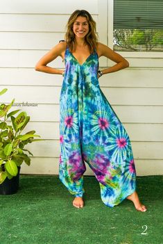 Bohemian Relaxed Fit Overall Jumpsuit, Bohemian Cotton Jumpsuits And Rompers With Relaxed Fit, Bohemian Relaxed Fit Jumpsuits And Rompers For Loungewear, Blue Bohemian Jumpsuit For Spring, Blue Bohemian Jumpsuits And Rompers For Spring, Bohemian Beach Jumpsuits, Bohemian Style Beach Jumpsuits And Rompers, Bohemian Green Jumpsuits And Rompers For Spring, Green Bohemian Jumpsuits And Rompers For Spring