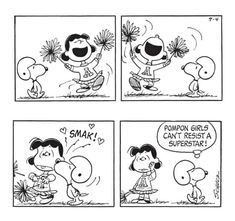 the peanuts comic strip is shown in black and white