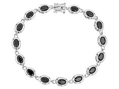 10.00ctw oval black spinel rhodium over sterling silver bracelet. Measures approximately 5/16"W. Box clasp with double safety. Modern Black Oval Link Jewelry, Black Sterling Silver Jewelry With Oval Link, Classic Oval Black Spinel Jewelry, Silver Faceted Black Spinel Jewelry, Faceted Black Spinel Silver Jewelry, Elegant Black Oval Bracelets, Jewelry Television, Jtv Jewelry, Box Clasp