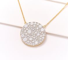 Featuring a pebbled pave-style setting, this cubic zirconia Diamonique simulated diamond necklace delivers instance radiance to any outfit. Cobblestone Paving, Jennifer Miller, Disc Necklace, Diamond Necklace, Cubic Zirconia, Jewelry Necklaces