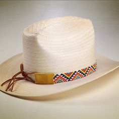 Bright & Colorful Beaded Cowboy Hatband Bead Loom Cowgirl Artisan White Hat Bands For Western-themed Events, Western Handwoven Natural Hat Bands, Handwoven Natural Western Hat Bands, Artisan White Hat Bands For Summer, Adjustable Straw Hat For Beach And Cinco De Mayo, Adjustable Western Hat For Cinco De Mayo, Adjustable Multicolor Hat For Western-themed Events, Handmade Western White Hat Band, Handmade White Hat Bands For Western-themed Events