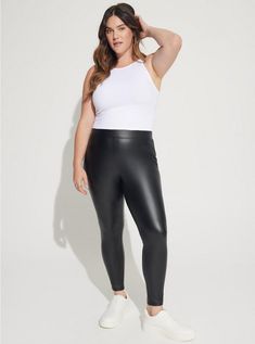 Full Length Signature Waist Pu LeggingFull Length Signature Waist Pu Legging, BLACK Pu Leggings, Black Faux Leather Leggings, New Street Style, Shirt Tucked In, Best Leggings, Plus Size Leggings, Faux Leather Fabric, Faux Leather Pants, Faux Leather Leggings