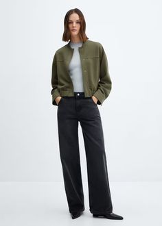 Bomber jacket with zip - Women | Mango USA Mango Outlet, Total Look, Clothes Horse, Denim Coat, Denim Outfit, Co Ord, Hat Hairstyles, Emporio Armani, Elastic Band