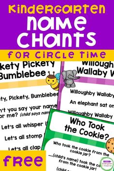 three children's books with the words, name and time for circle time