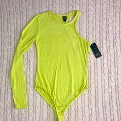 New With Tags One Long Sleeve One Razor Back Tank Sleeve Bodysuit Ribbed Casual Yellow Long Sleeve Bodysuit, Green Stretch Bodysuit For Spring, Fitted Yellow Bodysuit For Spring, Yellow Casual Bodysuit For Spring, Trendy Yellow Stretch Bodysuit, Casual Yellow Bodysuit For Spring, Razor Back Tank, Yellow Bodysuit, Spaghetti Strap Bodysuit