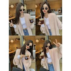 Women Long Pink Soft Loose Lazy Mink Cashmere Cardigans Spring Outfits - White,M Cardigan Outfit Spring, Long Knitted Cardigan, Classy Business Outfits, Smart Casual Work Outfit, Casual Turtleneck, Clothes Korean Style, Long Knit Cardigan, Breezy Dress, Spring Fashion Outfits