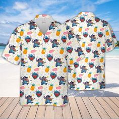 Disney Hawaiian Shirt Summer Beach Stitch Ice Cream Pineapple Pattern Disney Aloha Button Up Shirt The Hawaiian Shirt is an iconic symbol of laid-back, tropical style. Crafted from lightweight, breathable fabrics, it offers a comfortable and relaxed fit, perfect for warm weather escapades. Its vibrant, exotic patterns evoke the spirit of the Hawaiian islands, radiating a sense of fun and adventure. With its button-up design and collared finish, it strikes the perfect balance between casual and s Stitch Ice Cream, Gifts For Disney Lovers, Funny Hawaiian Shirts, Disney Gift, Cute Stitch, Pineapple Pattern, Summer Soiree, Tropical Colors, Tropical Style