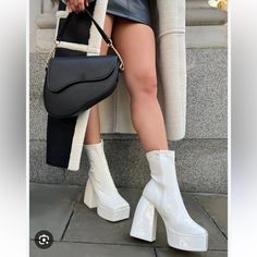 New Still In Box. Wide Fit White Platform Heels, Ankle Boots Uk, Public Desire Shoes, Public Desire, Heel Ankle Boots, Platform Ankle Boots, Platform Heel, Long Boots, Perfect Shoes