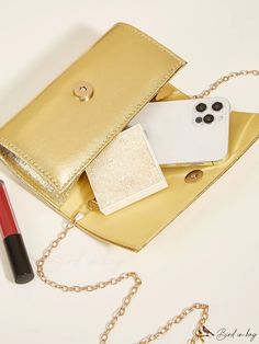 BirdinBag - Compact Metallic Flap Bag Gold Crossbody Flap Bag For Mobile Phone, Gold Crossbody Flap Bag With Phone Pocket, Gold Tote Mobile Phone Bag, Gold Tote Bag For Mobile Phone, Gold Pouch Flap Bag For Evening, Gold Evening Satchel With Mobile Phone Bag, Gold Party Satchel, Gold Pouch Bag For Shopping, Gold Box Bag Satchel Large Capacity