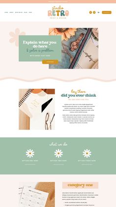 Retro website design template for Squarespace with groovy flowers and seventies colors. 70s Website Design, Retro Website Design, Retro Website, Vintage Website Design, Business Candle, 70s Flowers, Retro Branding, Apparel Business, Small Business Website Design