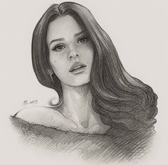 a pencil drawing of a woman with long hair