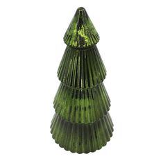 a green glass christmas tree on a white background