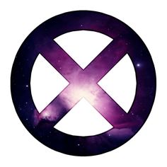 the symbol for x - men is shown in purple and blue space with stars around it